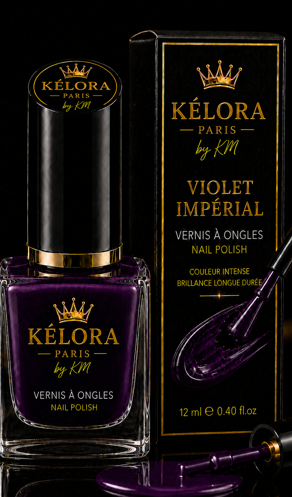 Vernis KÉLORA Violet Impérial, traits dorés de chaque côté de PARIS, sans trait sous by KM